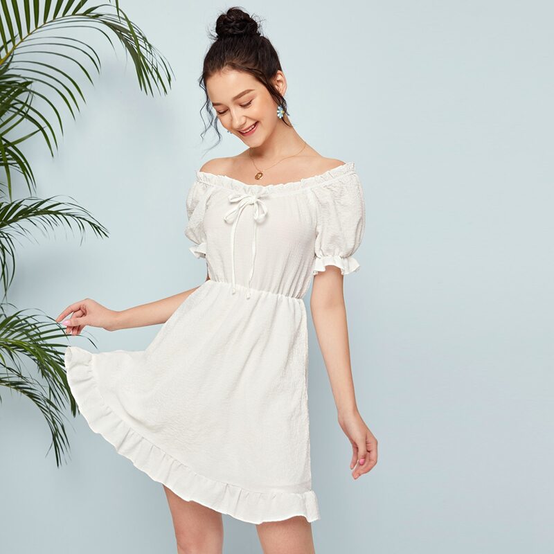 

White Frill Trim Dress