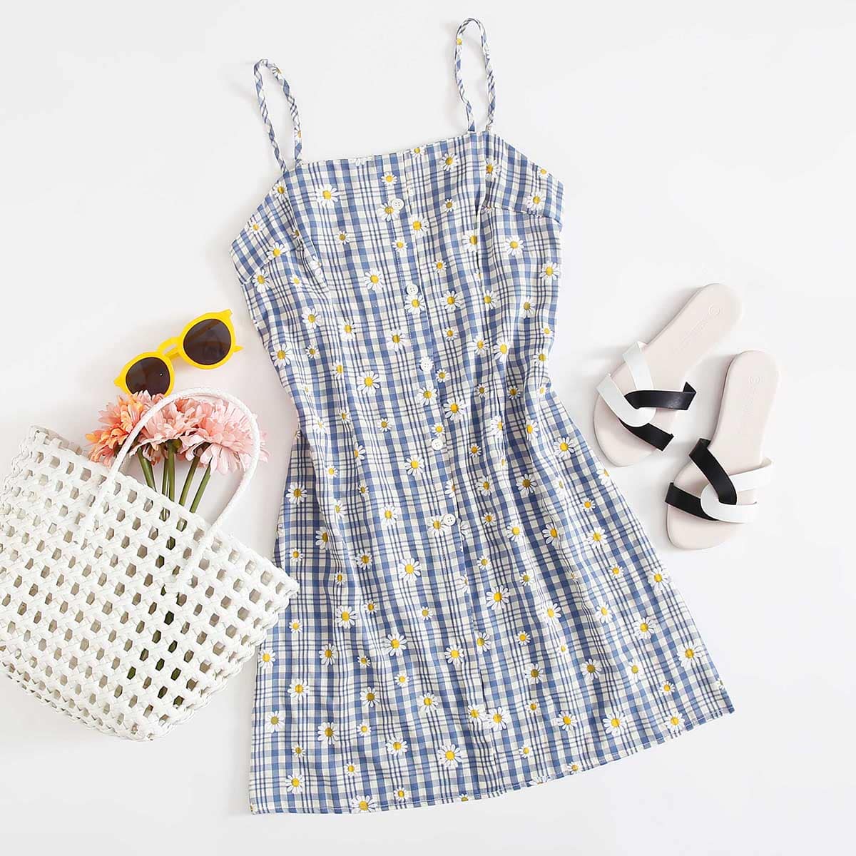 

Daisy & Plaid Cami Dress, Multicolor