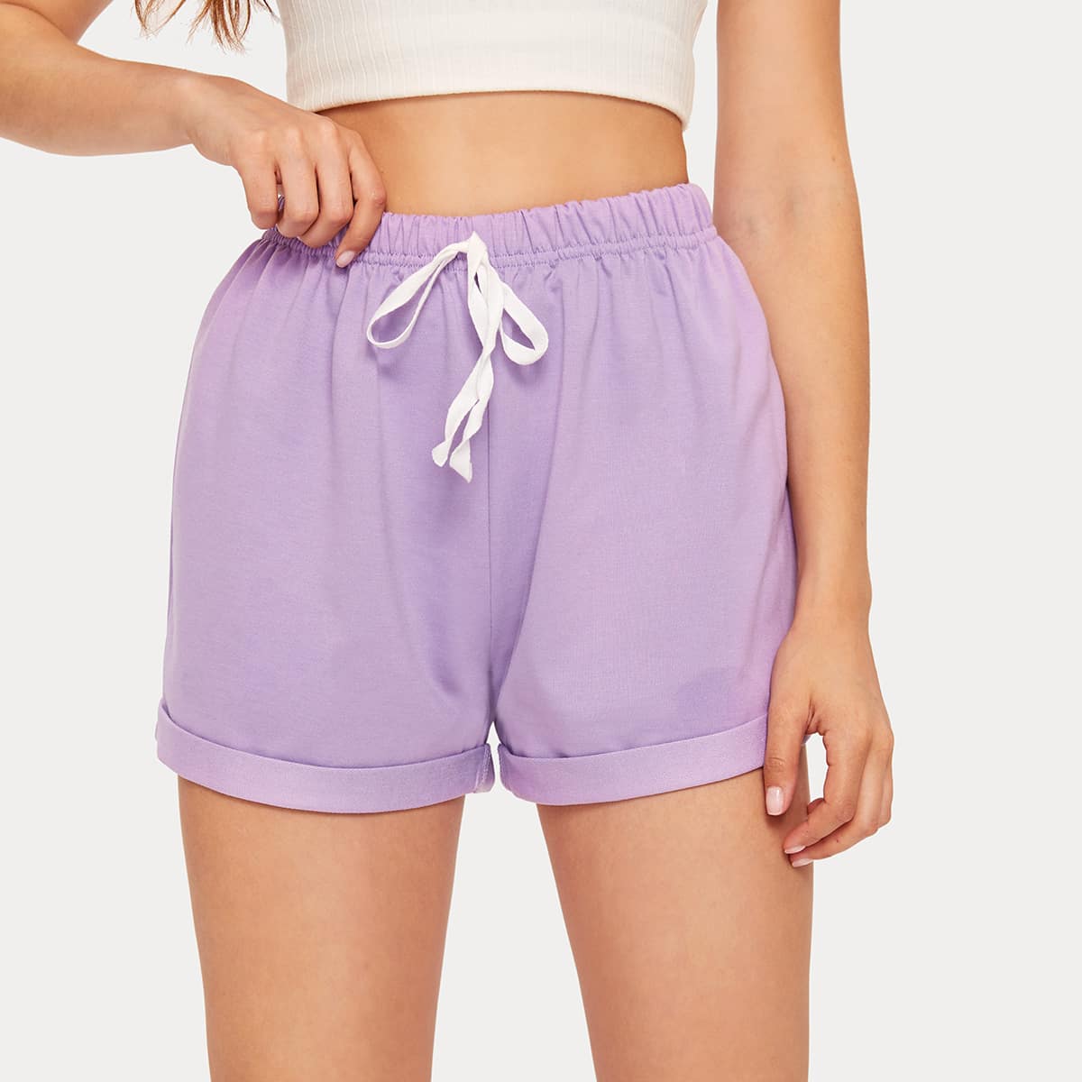 

Solid Tie Front Shorts, Lilac purple