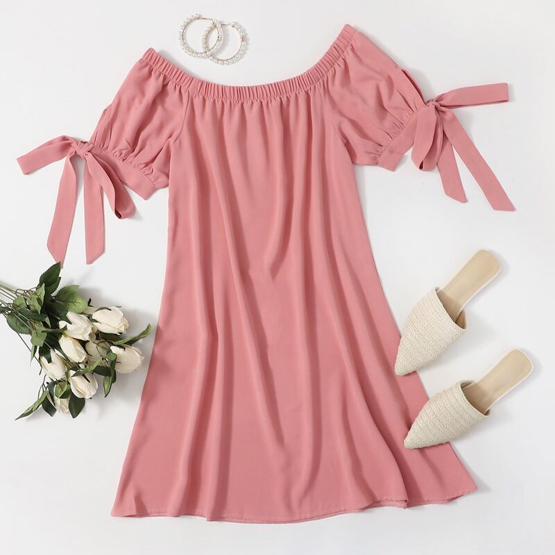 

Solid Tie Sleeve Dress, Watermelon pink