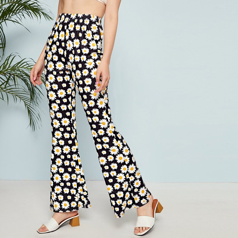 

Daisy Print Flare Leg Pants, Multicolor