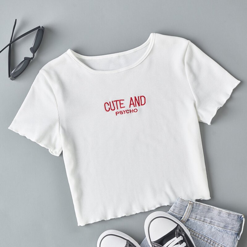 

Letter Embroidery Tee, White