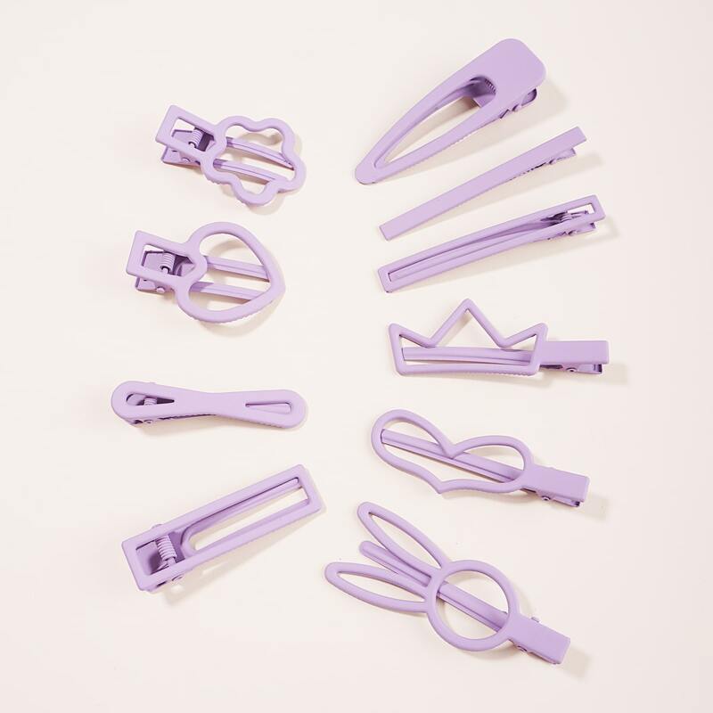 

10pcs Heart Decor Hair Clip, Purple