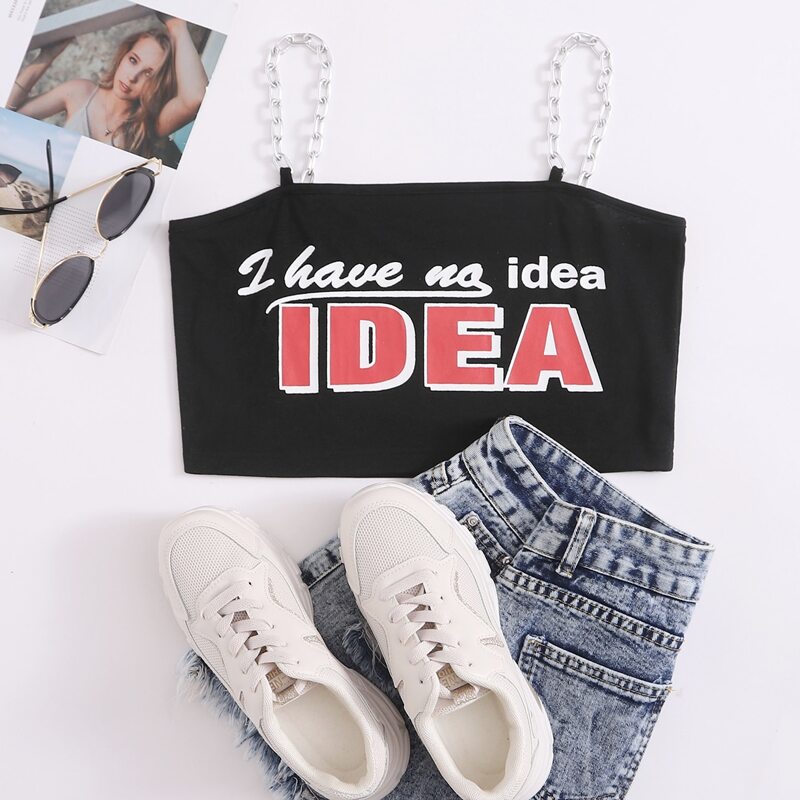 

Slogan Graphic Chain Straps Cami, Black