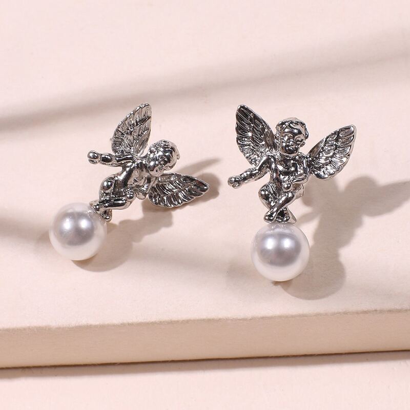 

1pair Angel Double Stud Earrings, Silver