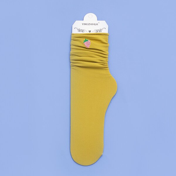 

Strawberry Embroidery Socks, Yellow