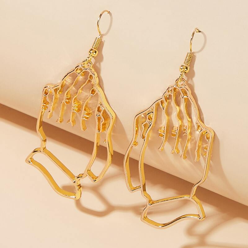 

1pair Cutout Hand Dangle Earrings, Gold