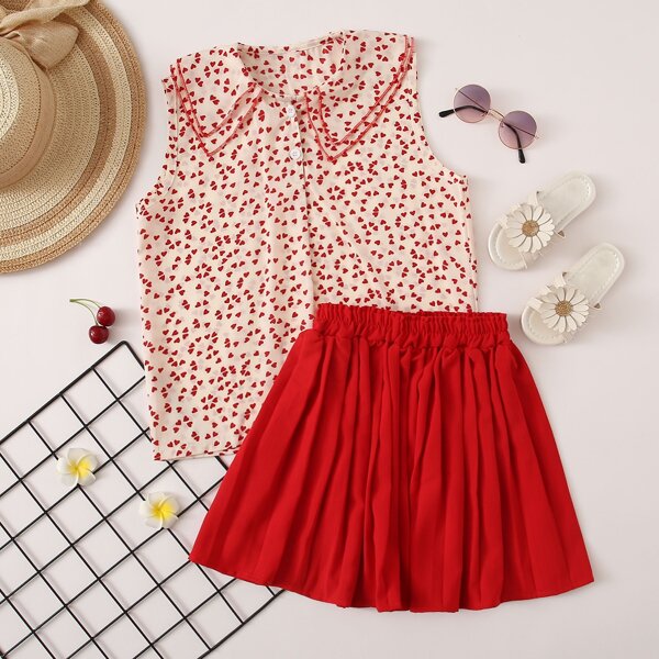 

Girls Confetti Heart Print Blouse & Skirt, Multicolor