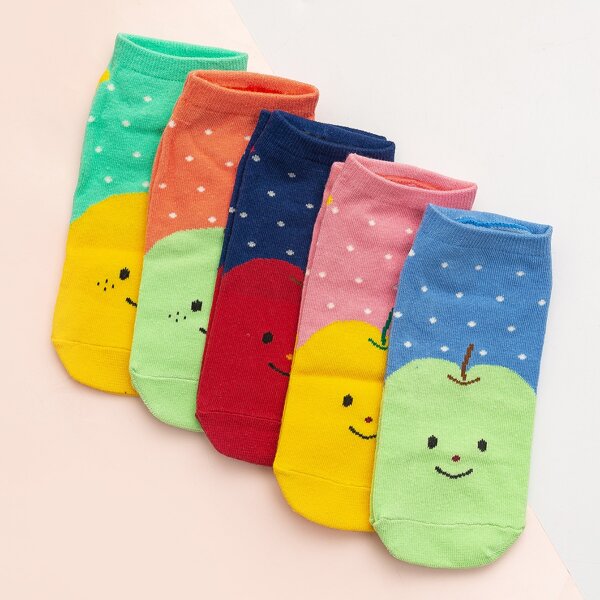 

5pairs Cartoon Graphic Socks, Multicolor