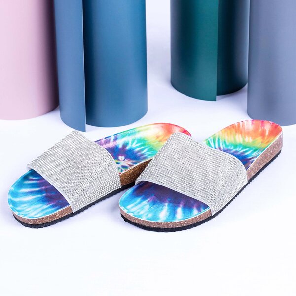 

Allover Rhinestone Slide Sandals, Silver