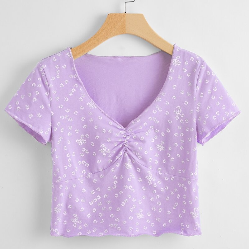 

Ditsy Floral Ruched Tee, Lilac purple