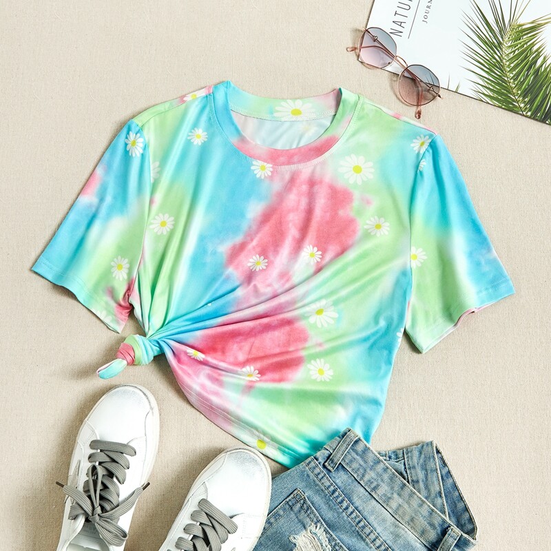 

Daisy Print & Tie Dye Tee, Multicolor