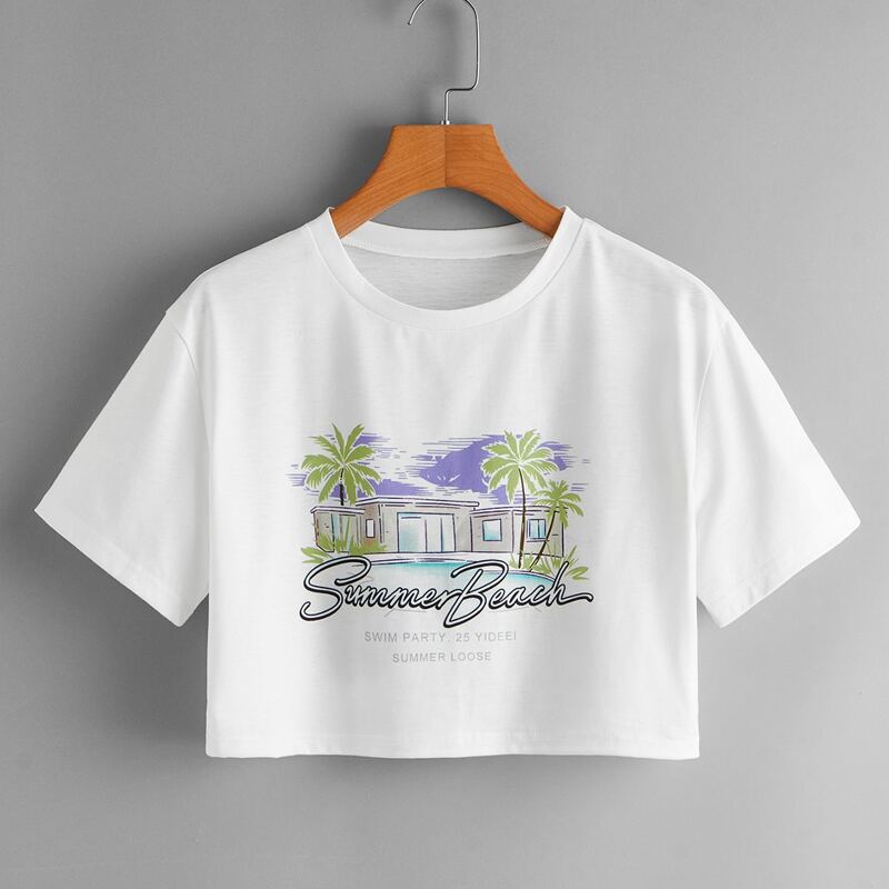 

Letter Graphic Crop Top, White