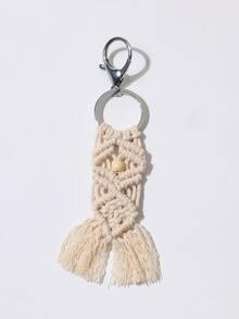 Braided Tassel Charm Keychain - White - View 3