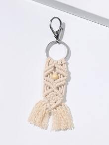 Braided Tassel Charm Keychain - White - View 4