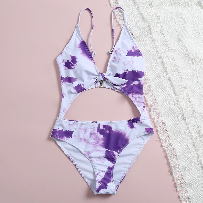 

Tie Dye Cut-out One Piece Swimsuit, Multicolor