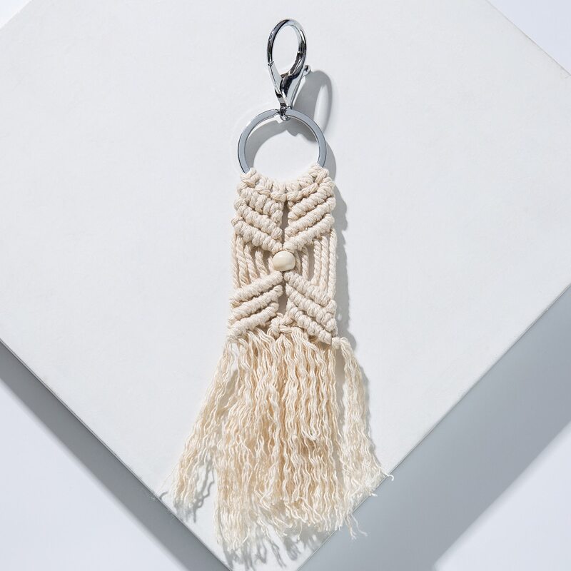 

Braided Tassel Charm Keychain, White