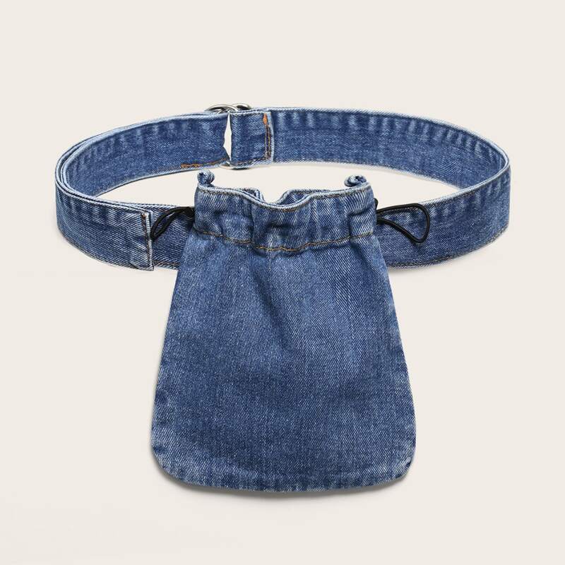 

Drawstring Decor Denim Fanny Pack, Blue