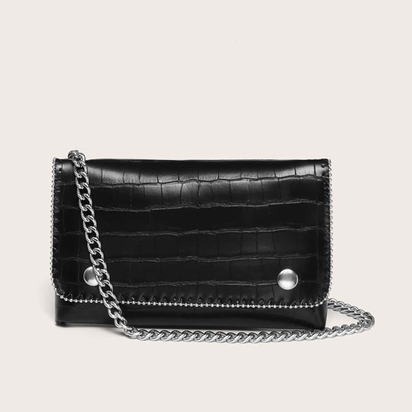 

Croc Embossed Flap Crossbody Bag, Black