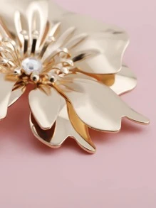 水鑽花朵耳環 - 金黃色 - 查看 5