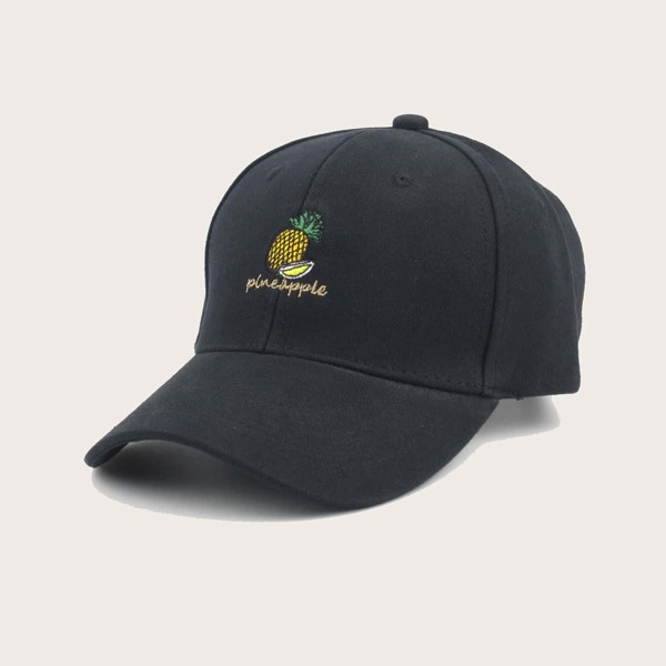 

Men Pineapple Embroidered Baseball Cap, Black