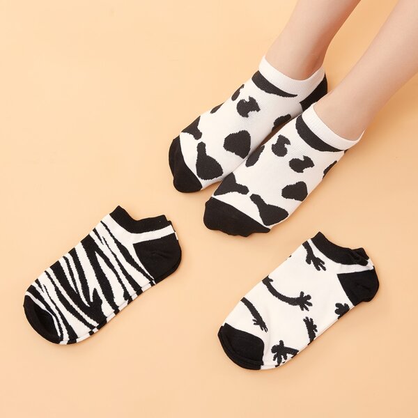 

3pairs Graphic Socks, Black and white