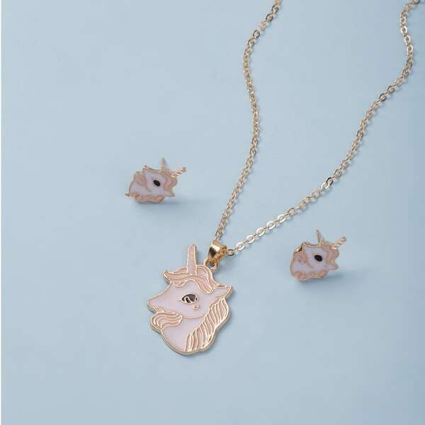 

3шт ювелирные изделия с декором единорога для девочек, Золотистый