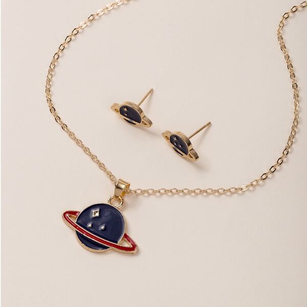 

3шт ювелирные изделия с декором планеты для девочек, Золотистый