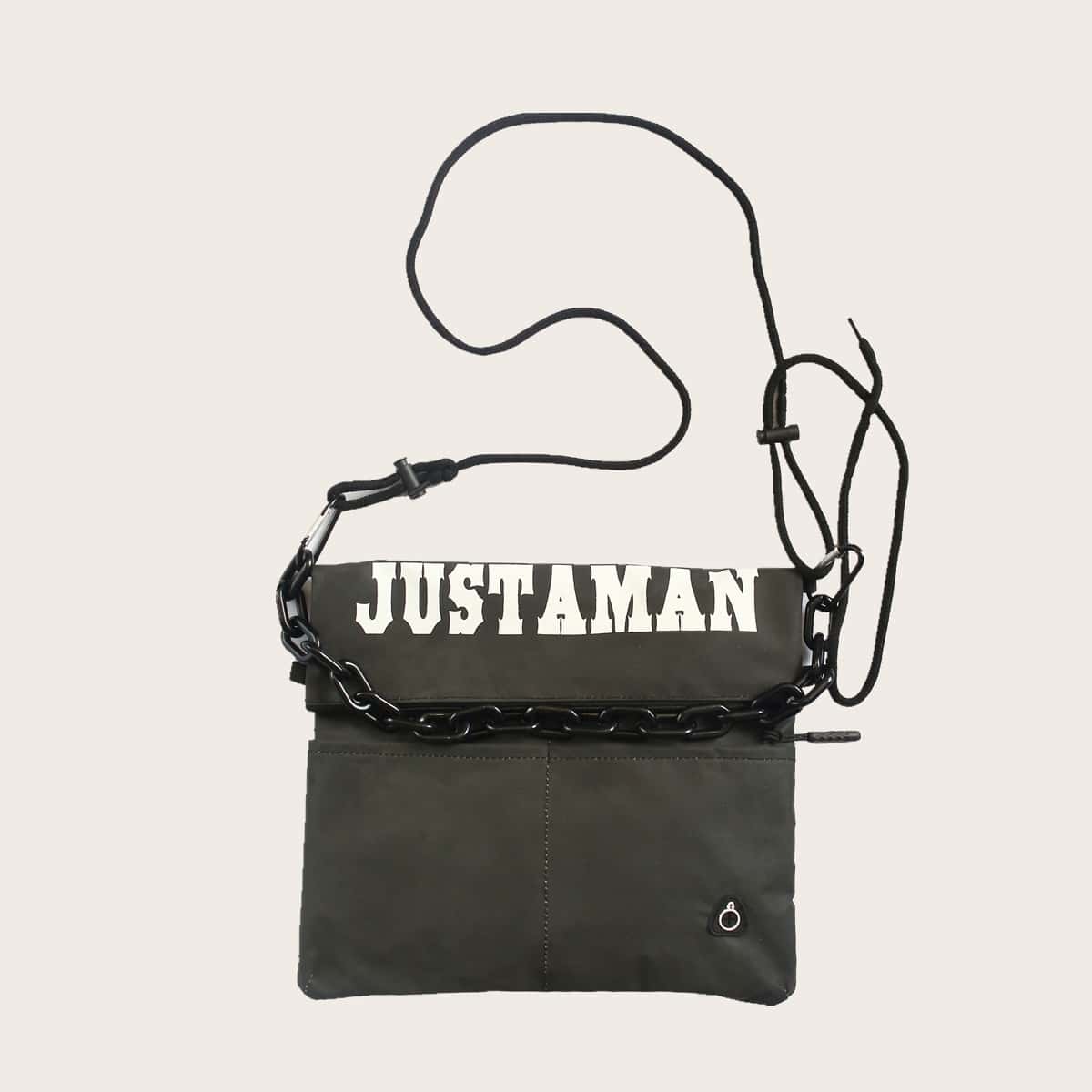 

Guys Chain Decor Letter Graphic Crossbody Bag, Black