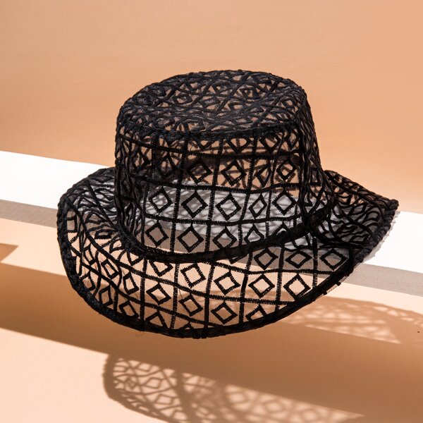 

Geometric Embroidered Bucket Hat, Black
