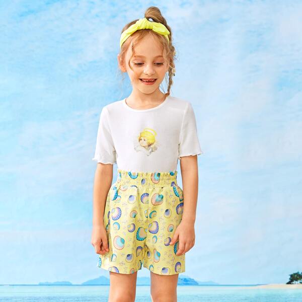 

Toddler Girls Allover Shell Print Shorts, Yellow pastel