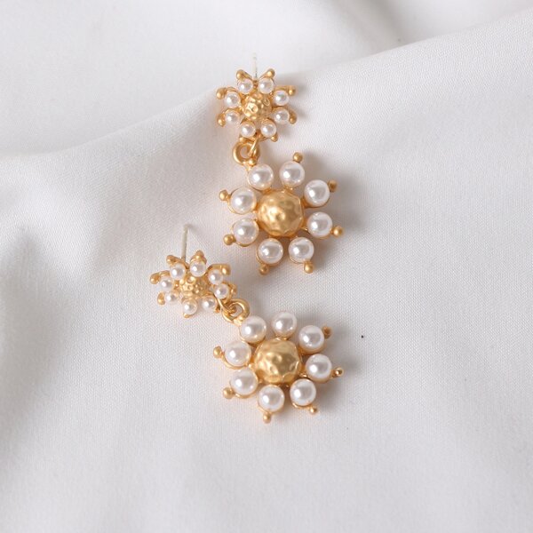 

Faux Pearl Flower Drop Earrings, Gold