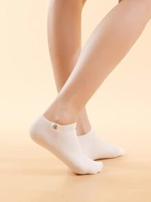 6pairs Letter & Triangle Pattern Patched White Socks - White - View 2