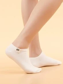 6pairs Letter & Triangle Pattern Patched White Socks - White - View 5