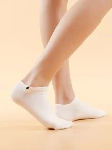 6pairs Letter & Triangle Pattern Patched White Socks - White - View 6