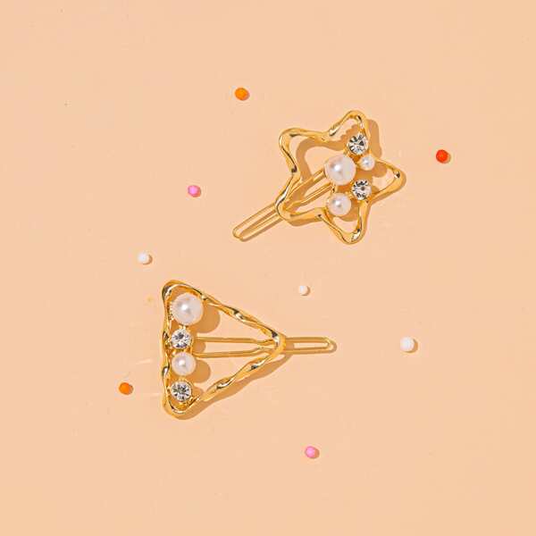 

2pcs Geometric Decor Hair Clip, Gold