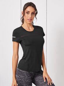 SHEIN Running Mesh Insert Sports Tee - Black - View 4