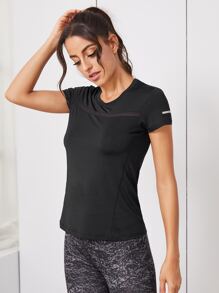 SHEIN Running Mesh Insert Sports Tee - Black - View 5