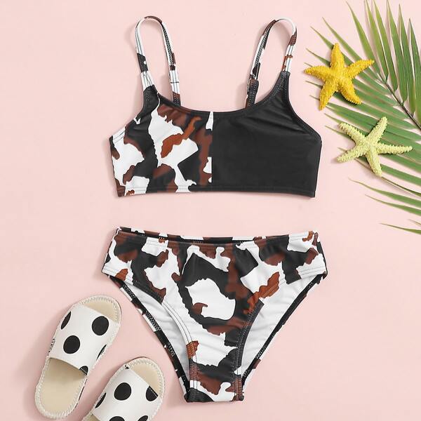 

Girls Graphic Print Bikini Swimsuit, Multicolor