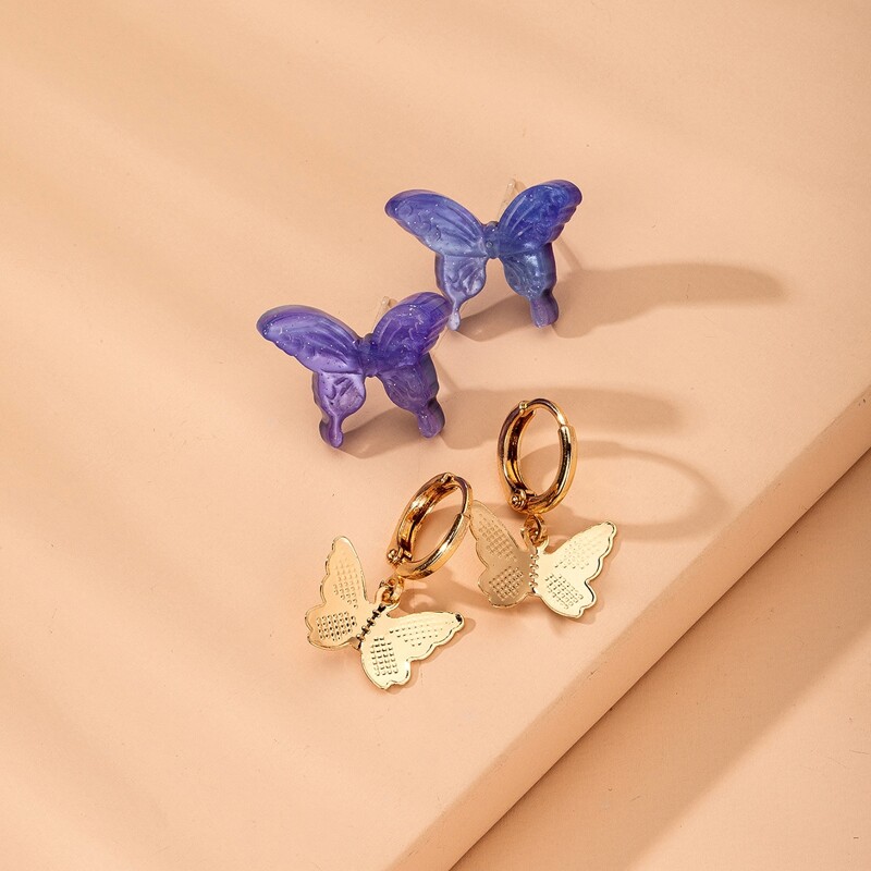 

2pairs Butterfly Design Earrings, Multicolor