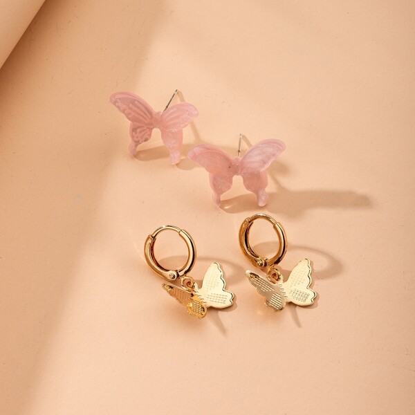 

2pairs Butterfly Design Earrings, Multicolor