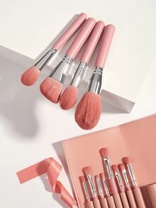 12pcs Soft Makeup Brush With Rolling Pouch,Brush Set,Makeup Brush Kit,Make Up Brush Set,Make Up Set Complete,Makeup Brush Set,Complete Makeup Kit,Brush Kit,Brushes Makeup Set,Makeup Gift Set,Set - Pink - View 2