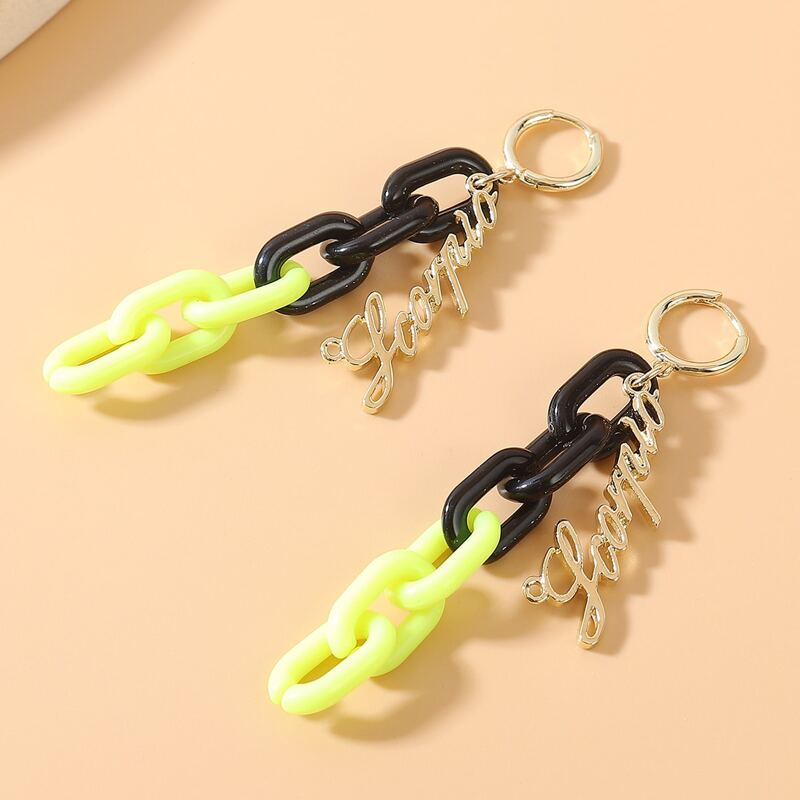 

Chain & Letter Charm Drop Earrings, Multicolor