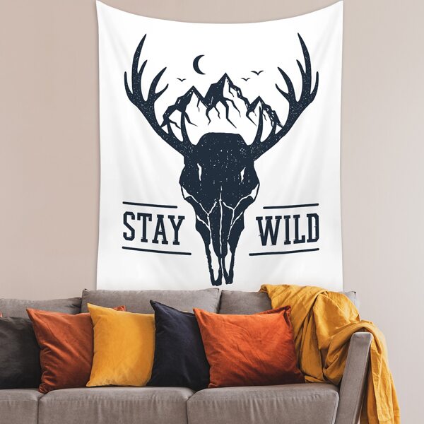 

Elk Print Tapestry, Black and white