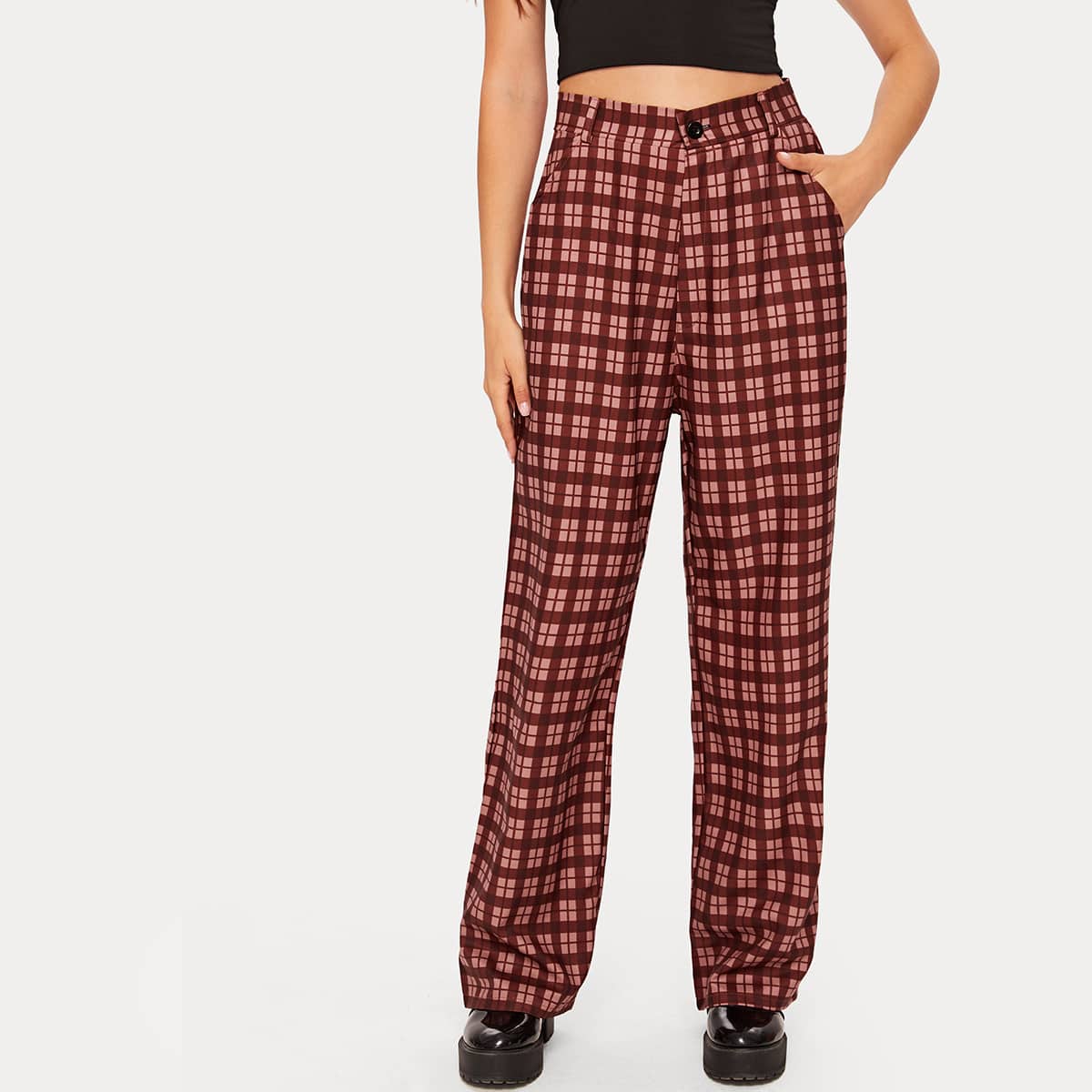 

Plaid Wide Leg Pants, Multicolor