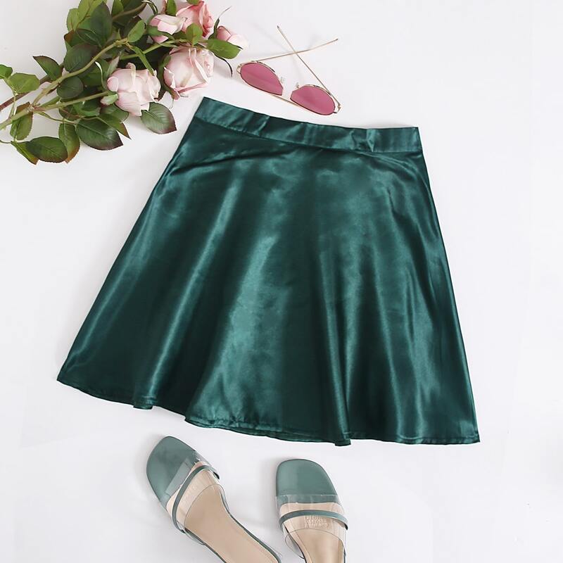 

Satin Mini Skater Skirt, Dark green