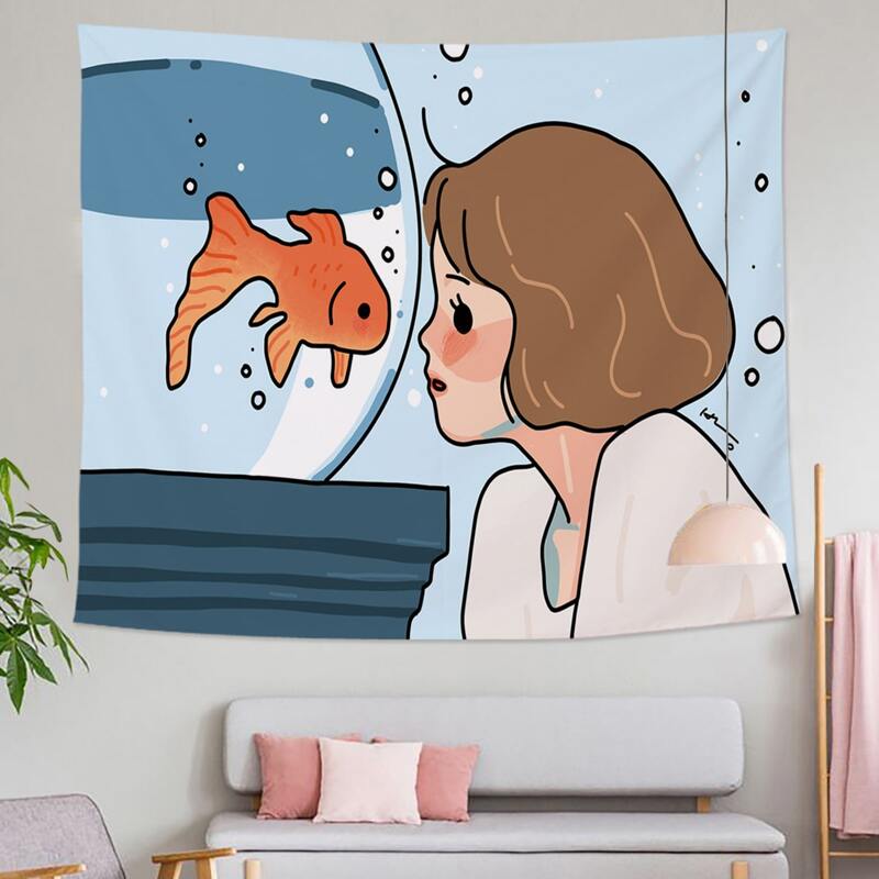 

Cartoon Girl Print Tapestry, Multicolor
