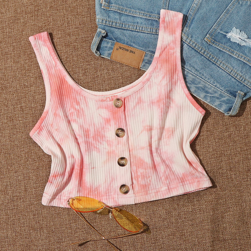 

Tie Dye Button Front Tank, Orange