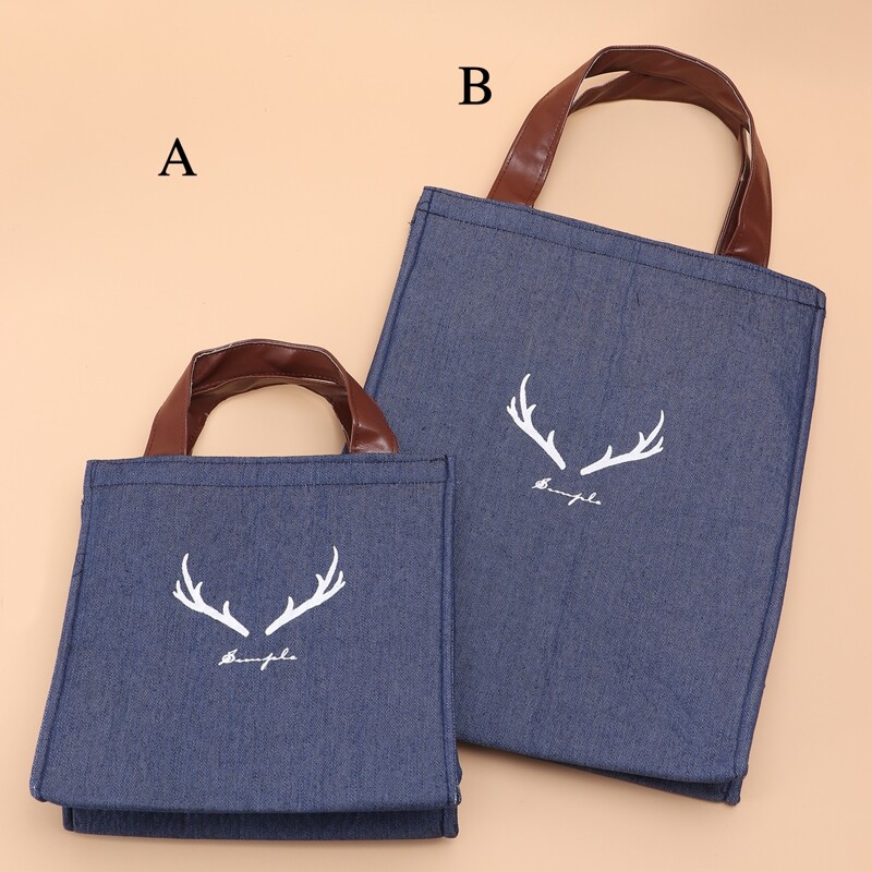 

1pc Antlers Print Lunch Bag, Blue
