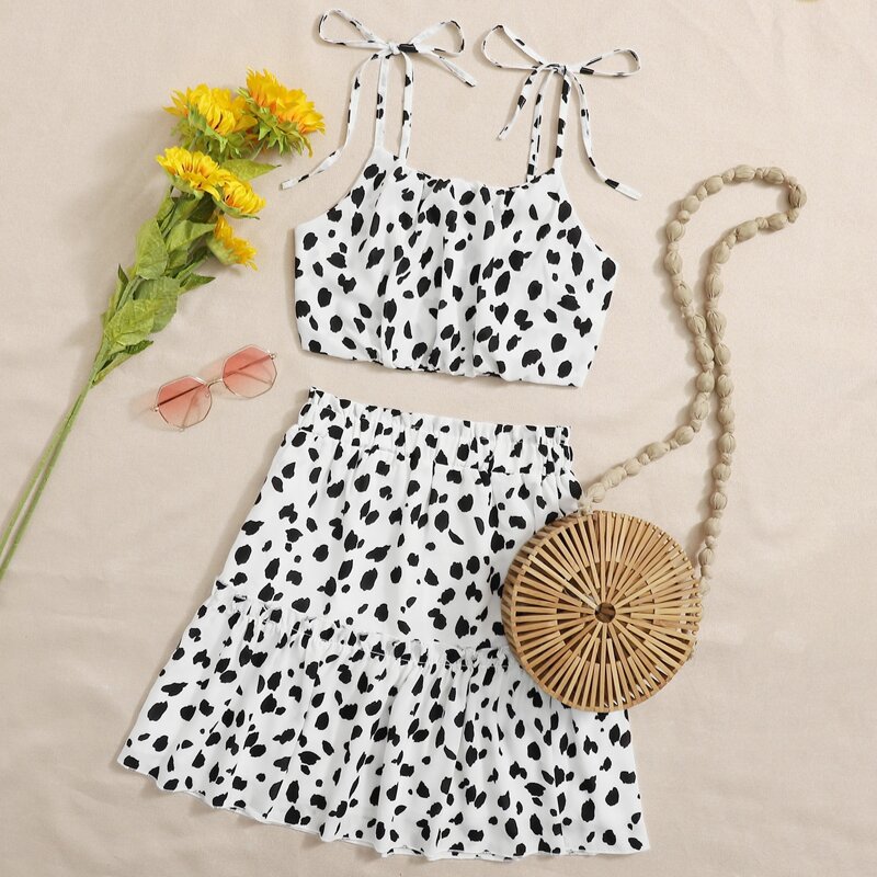 

Dalmatian Print Tie Shoulder Cami Top & Shorts, White
